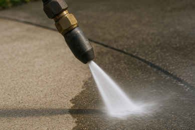 Professional driveway cleaning service - removing stains and moss